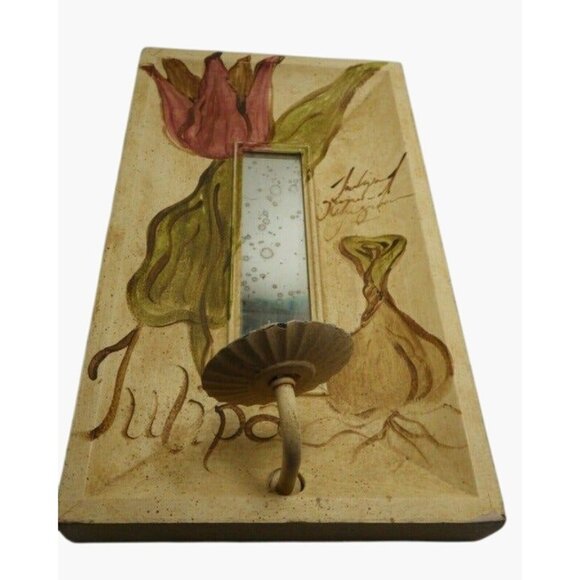 Tulipa Candle Sconce Mirror Portugal Wall Mount Distressed shabby Chic Cottage - Picture 2 of 11